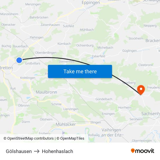 Gölshausen to Hohenhaslach map