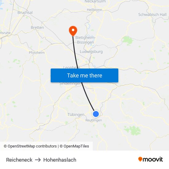 Reicheneck to Hohenhaslach map