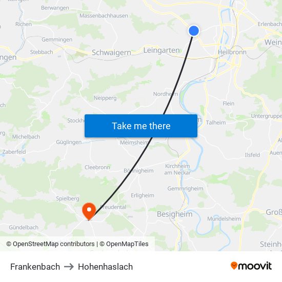 Frankenbach to Hohenhaslach map