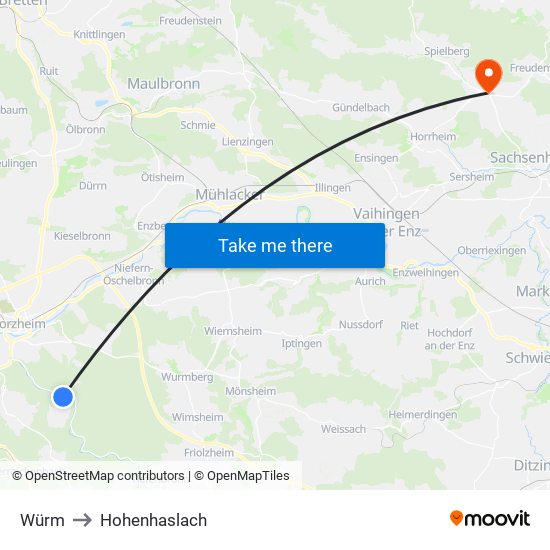 Würm to Hohenhaslach map