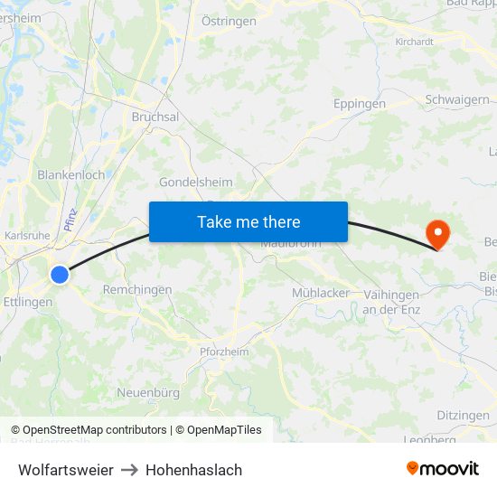 Wolfartsweier to Hohenhaslach map
