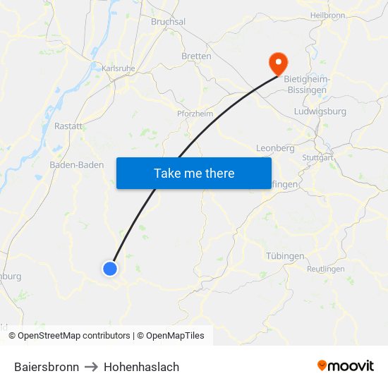 Baiersbronn to Hohenhaslach map