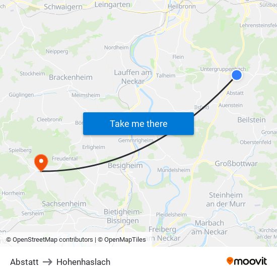 Abstatt to Hohenhaslach map