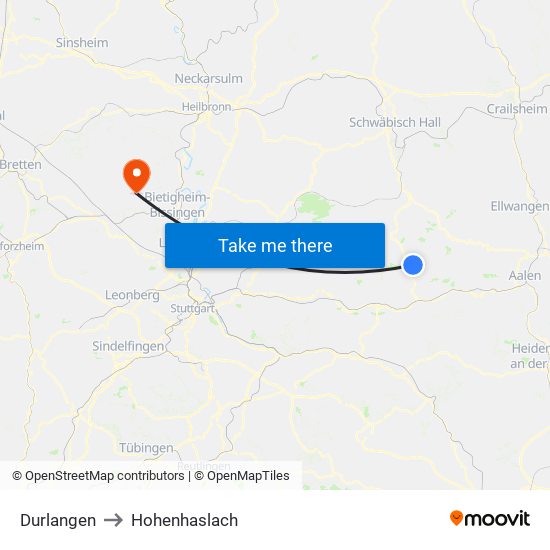 Durlangen to Hohenhaslach map