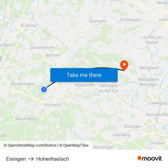 Eisingen to Hohenhaslach map