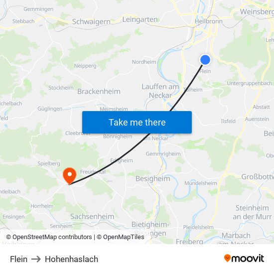 Flein to Hohenhaslach map