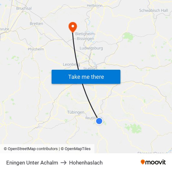 Eningen Unter Achalm to Hohenhaslach map