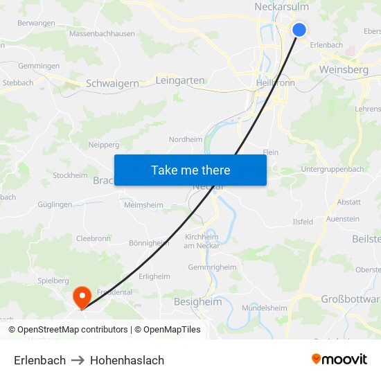 Erlenbach to Hohenhaslach map