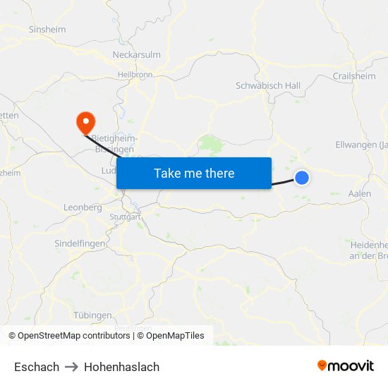 Eschach to Hohenhaslach map