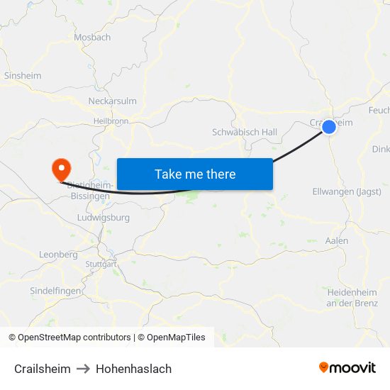 Crailsheim to Hohenhaslach map
