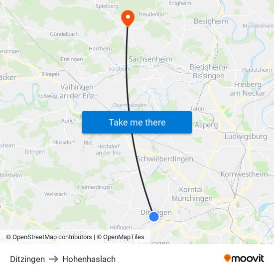 Ditzingen to Hohenhaslach map