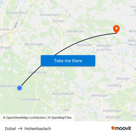 Dobel to Hohenhaslach map