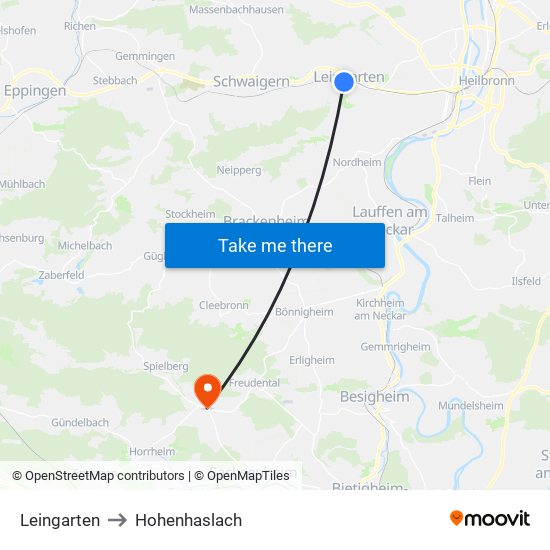 Leingarten to Hohenhaslach map