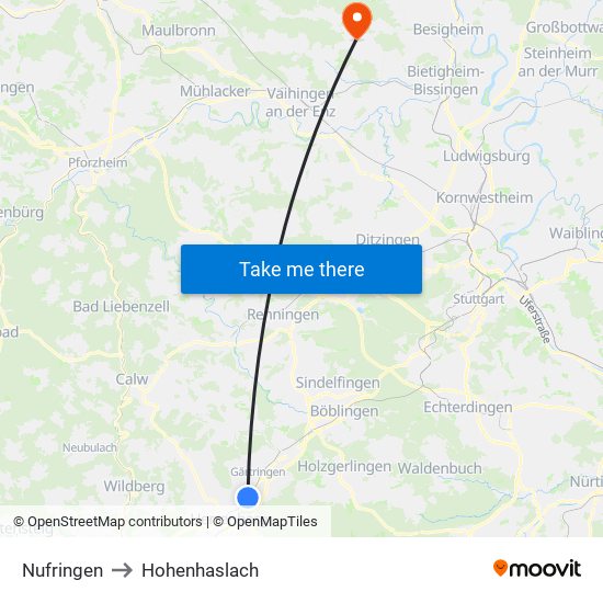 Nufringen to Hohenhaslach map