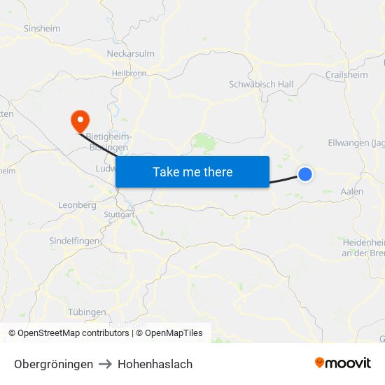 Obergröningen to Hohenhaslach map