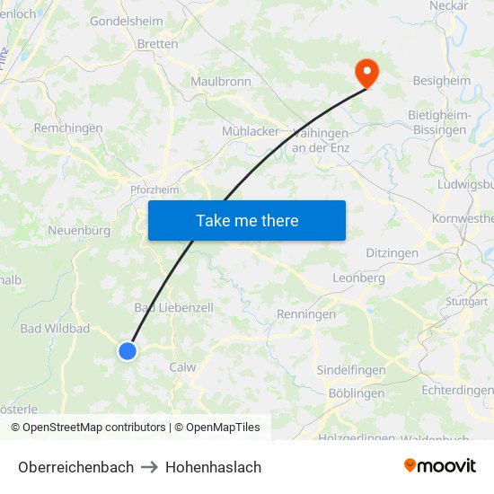 Oberreichenbach to Hohenhaslach map