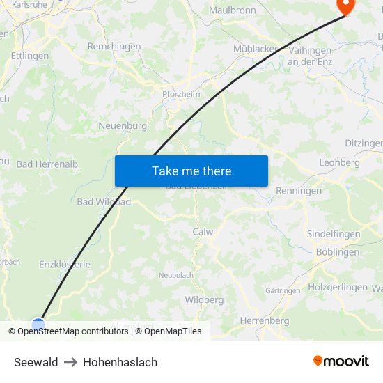 Seewald to Hohenhaslach map