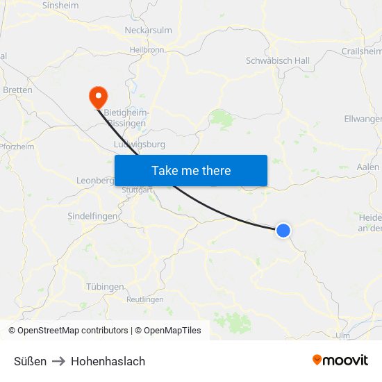 Süßen to Hohenhaslach map