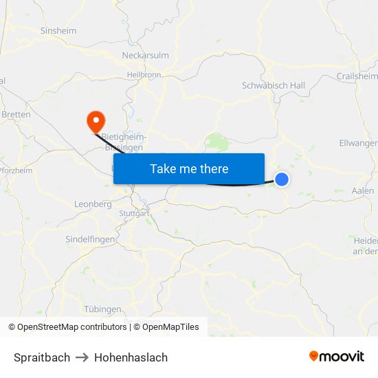 Spraitbach to Hohenhaslach map