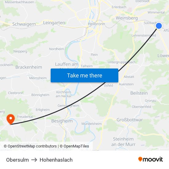 Obersulm to Hohenhaslach map