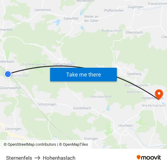 Sternenfels to Hohenhaslach map