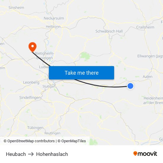Heubach to Hohenhaslach map