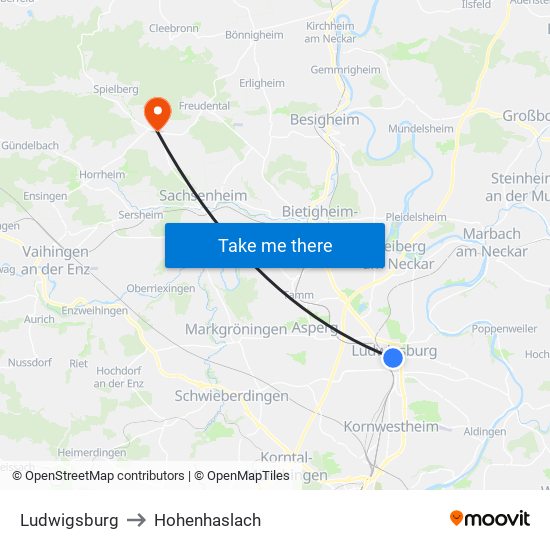 Ludwigsburg to Hohenhaslach map