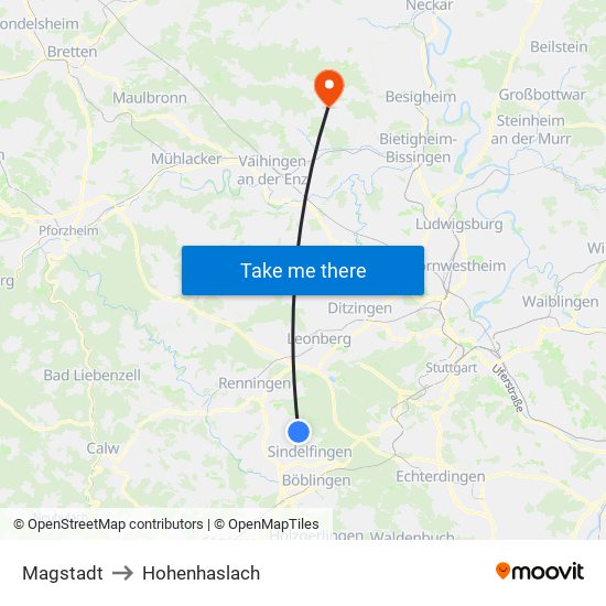 Magstadt to Hohenhaslach map