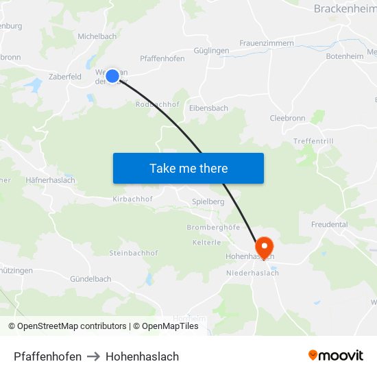 Pfaffenhofen to Hohenhaslach map