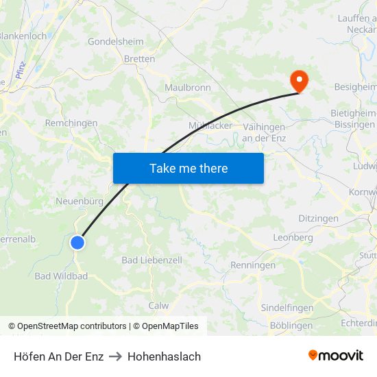 Höfen An Der Enz to Hohenhaslach map