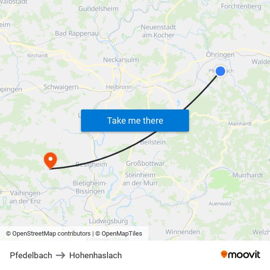 Pfedelbach to Hohenhaslach map