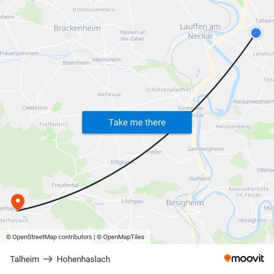 Talheim to Hohenhaslach map