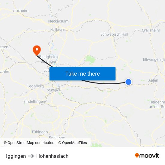 Iggingen to Hohenhaslach map