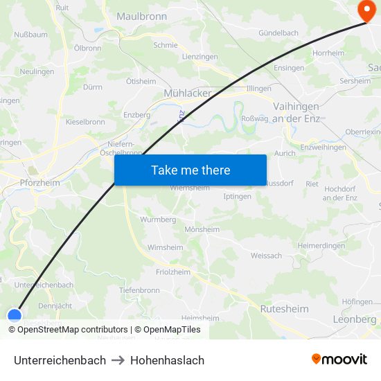 Unterreichenbach to Hohenhaslach map