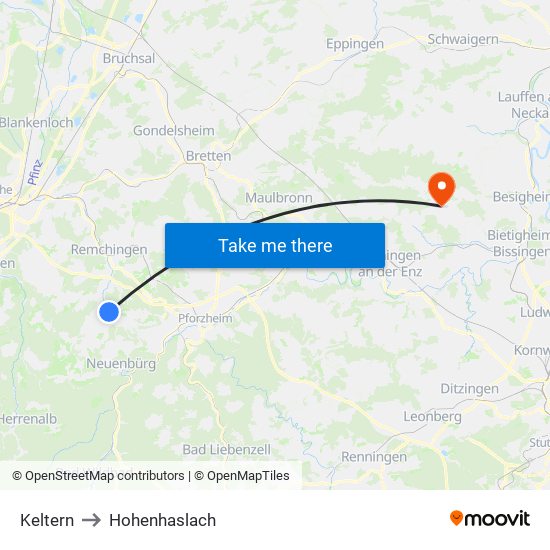 Keltern to Hohenhaslach map