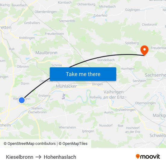 Kieselbronn to Hohenhaslach map