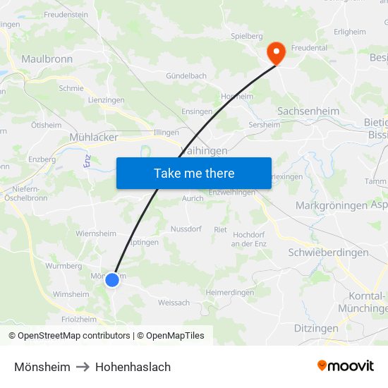 Mönsheim to Hohenhaslach map