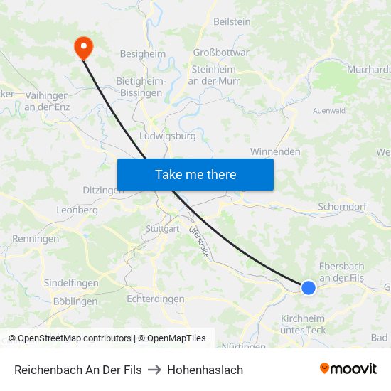 Reichenbach An Der Fils to Hohenhaslach map