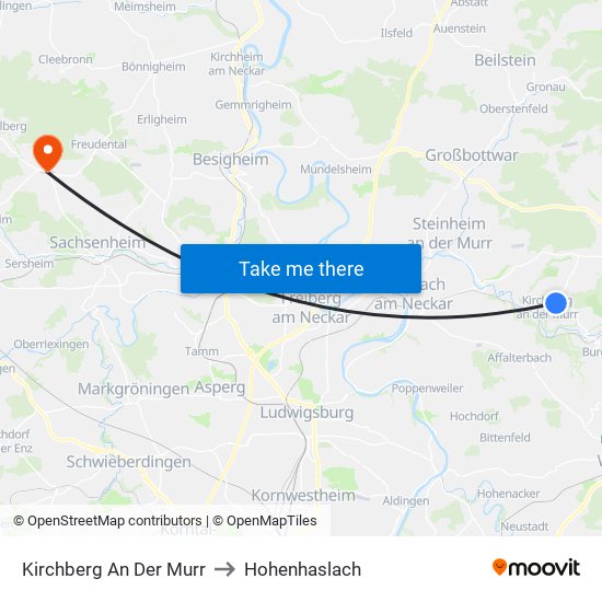 Kirchberg An Der Murr to Hohenhaslach map