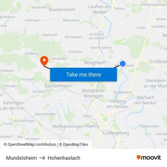 Mundelsheim to Hohenhaslach map