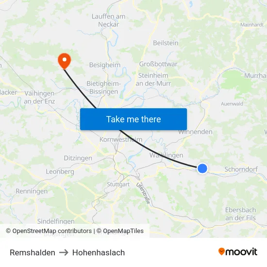 Remshalden to Hohenhaslach map