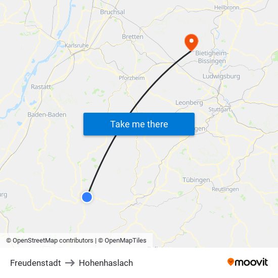 Freudenstadt to Hohenhaslach map