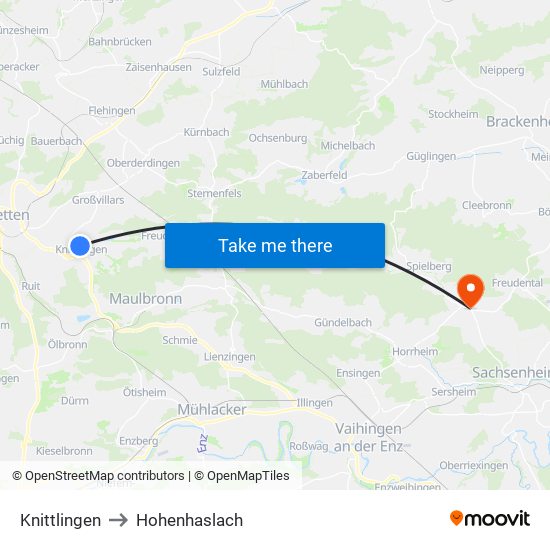 Knittlingen to Hohenhaslach map