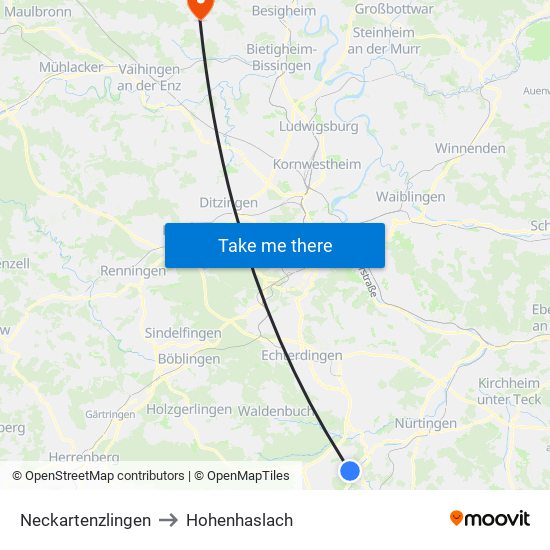 Neckartenzlingen to Hohenhaslach map