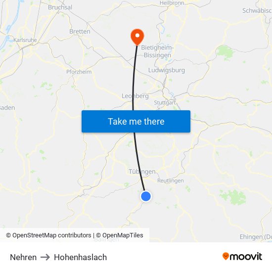 Nehren to Hohenhaslach map