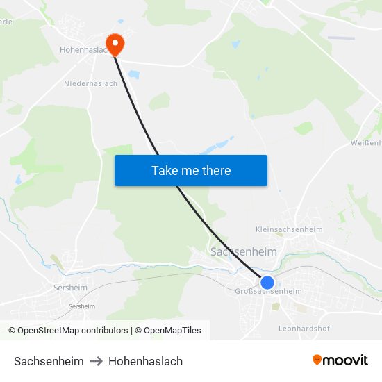 Sachsenheim to Hohenhaslach map