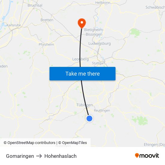 Gomaringen to Hohenhaslach map