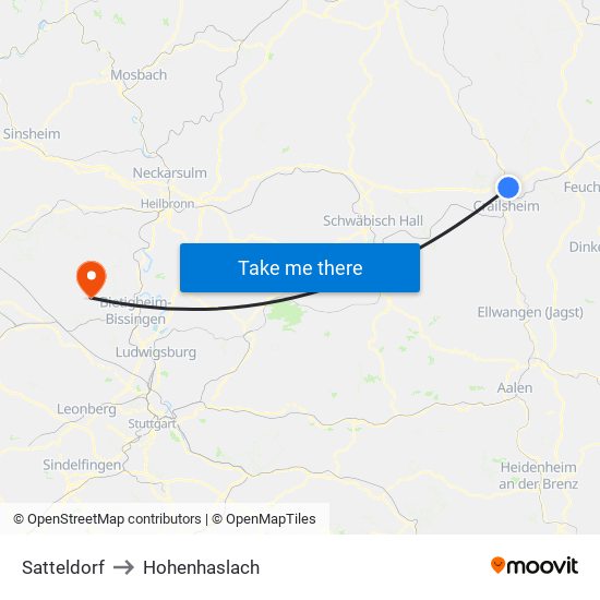 Satteldorf to Hohenhaslach map