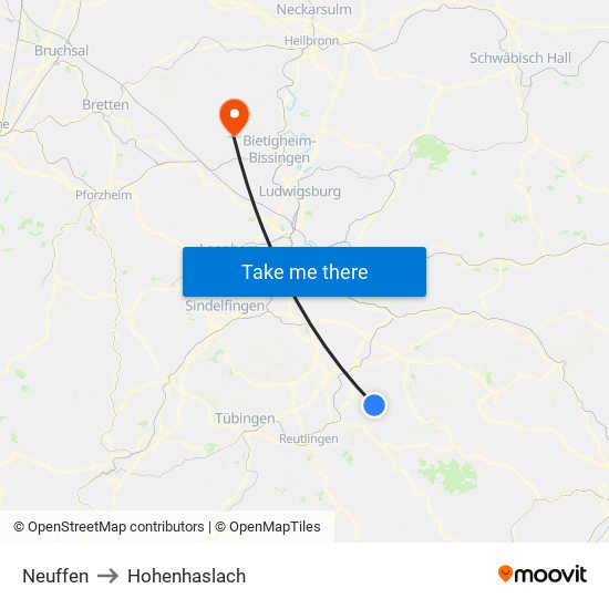 Neuffen to Hohenhaslach map