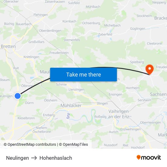 Neulingen to Hohenhaslach map